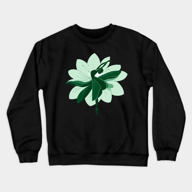 Beautiful ballerina in a green tutu, floral background, Vector illustration, tiptoe pose ballet Crewneck Sweatshirt by Nora Liak